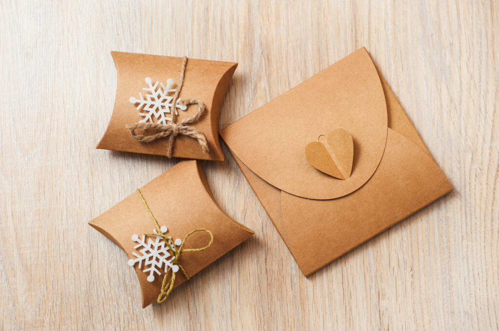 Boxes for Christmas gifts with kraft paper.